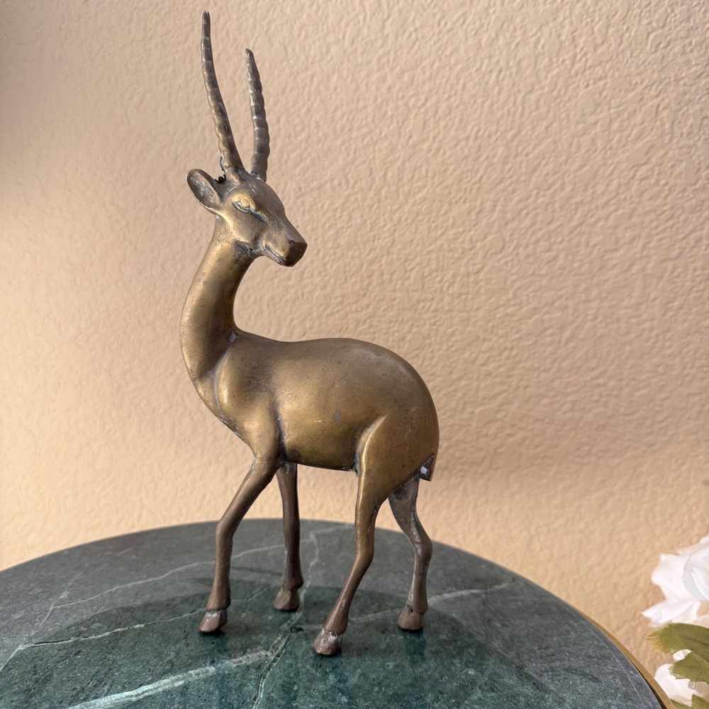 Vintage Heavy Mid Century MCM Brass Antelope Gazelle Figurine Shelf Sitter